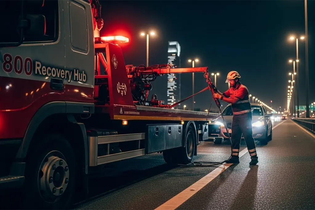 Emergency car recovery service providing fast towing and assistance during vehicle breakdowns or accidents.