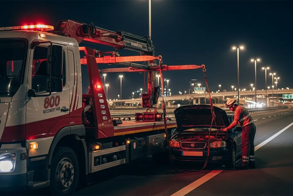 Flatbed recovery service offering safe and damage-free transportation for vehicles.