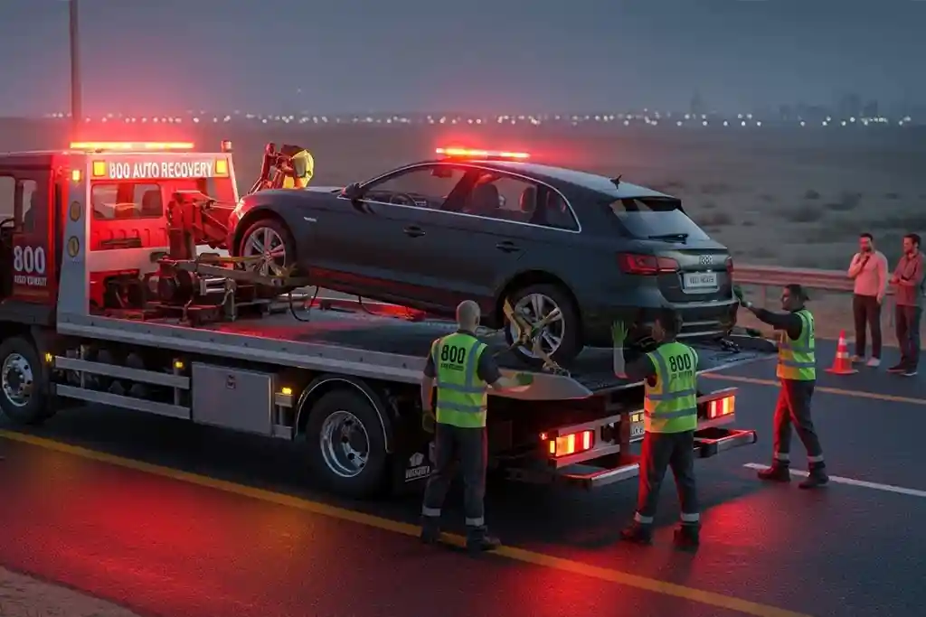Flatbed breakdown recovery service for safe and damage-free towing of vehicles in distress.