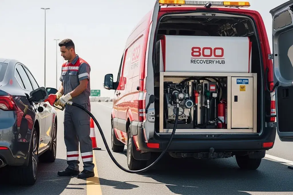 Fuel delivery service providing emergency fuel supply to vehicles running low on gas.